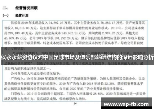 侯永永薪资协议对中国足球市场及俱乐部薪酬结构的深远影响分析